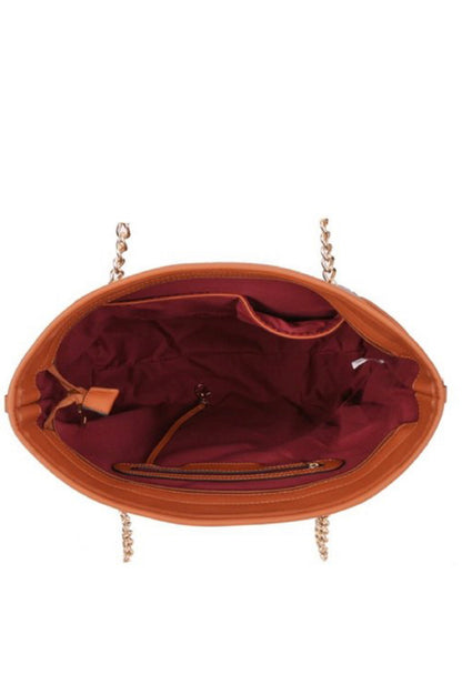 Monogram Print 2-Way Chain Shopper Tote Wallet Set